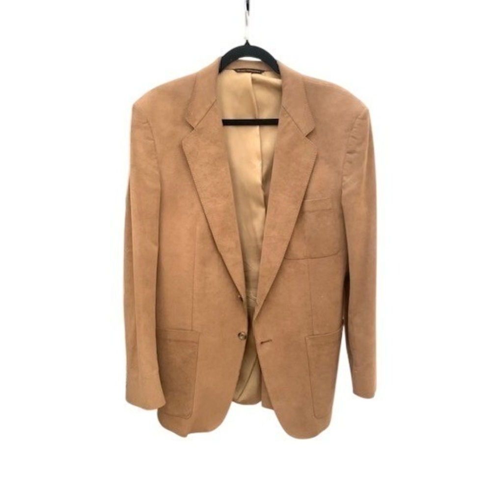 Belridge Vtg Mens Tan Super Soft Suede Leather 2 Button Sport Coat Blazer Jacket